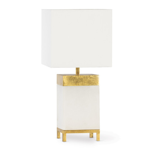 Alabaster and gold mini lamp with a square linen shade